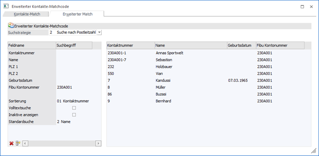 Erweiterter Kontakte-Matchcode